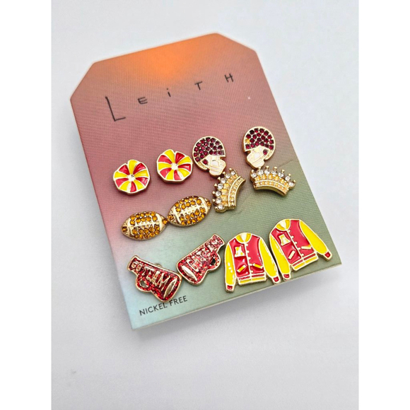 Leith Homecoming Inspired Cute Six Pairs Earrings Red and Gold Stud Earrings NWT - Picture 1 of 4